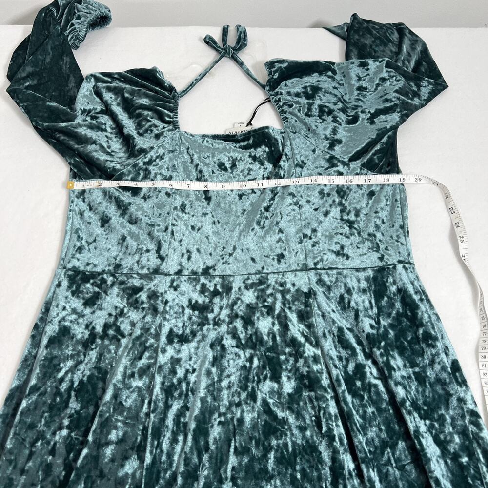 Ava & Viv Dress Womens 1X Green Crushed‎ Velvet Square Neck Balloon Sleeve Midi - Picture 7 of 13